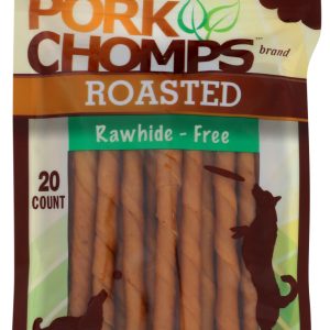 PORK CHOMPS: Premium Mini Roasted Porkskin Twistz Dog Treat, 20 ea