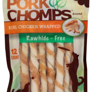 PORK CHOMPS: Premium Mini Real Chicken Wrapped Twists Dog Treat, 12 ea