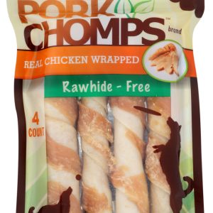 PORK CHOMPS: Premium Large Real Chicken Wrapped Twists Dog Treat, 4 ea