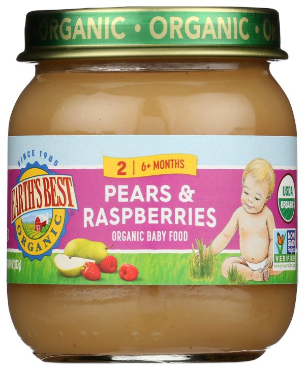 EARTH'S BEST: Organic Baby Food Stage 2 Pears & Raspberries, 4 oz