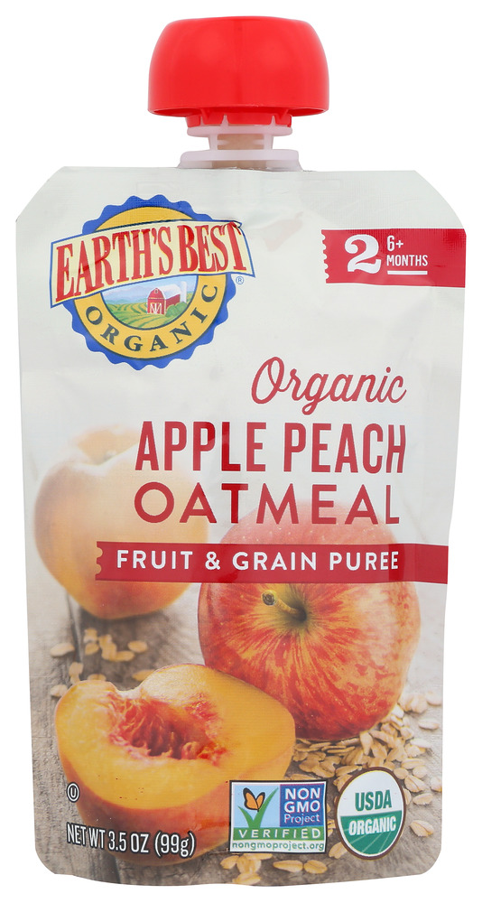 EARTHS BEST: Fruit & Grain Puree Apple Peach Oatmeal, 4.2 Oz
