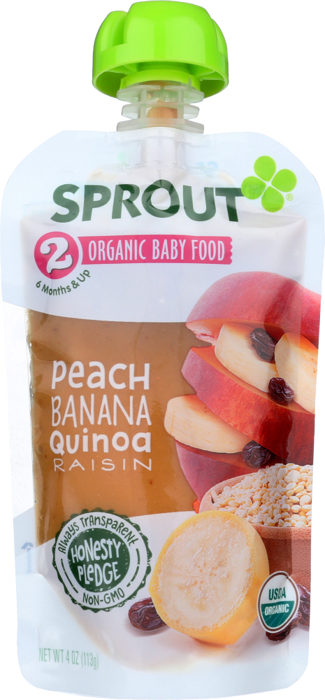 SPROUT: Organic Baby Food Peach Banana Quinoa Raisin Stage 2, 4 oz