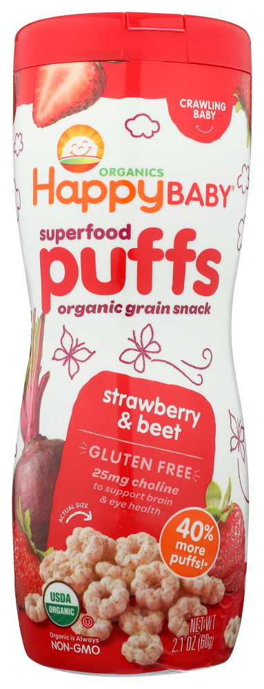 HAPPY BABY: Organic Baby Food Puffs Strawberry, 2.1 oz