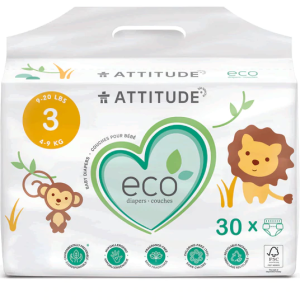 ATTITUDE: Biodegradable Baby Diapers Size 3, 30 un