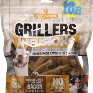 BETSY FARMS: Chicken Jerky Recipe With Bacon Filling Grillers Infusion Dog Treats, 18 oz