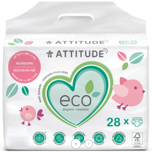 ATTITUDE: Biodegradable Baby Diapers Newborn, 28 un