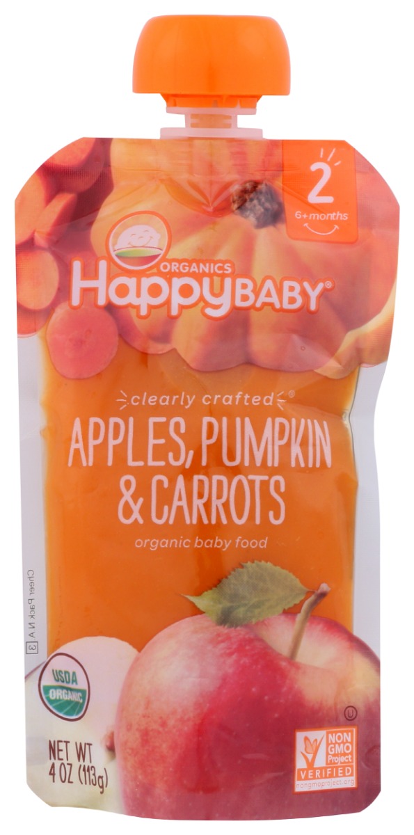 HAPPY BABY: Apples Pumpkin and Carrots Pouch, 4 oz