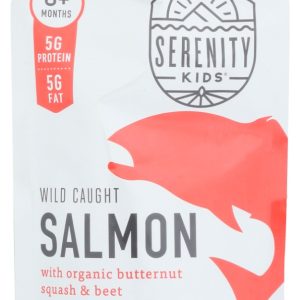 SERENITY KIDS: Wild Caught Salmon With Organic Butternut Squash and Beet Baby Food, 3.5 oz
