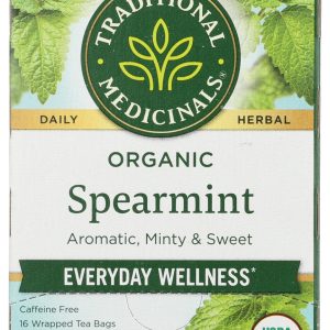 TRADITIONAL MEDICINALS: Organic Spearmint Caffeine Free Herbal Tea 16 Tea Bags, 0.85 oz