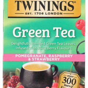 TWININGS OF LONDON: Green Tea Pomegranate Raspberry & Strawberry, 20 Tea Bags, 1.06 Oz