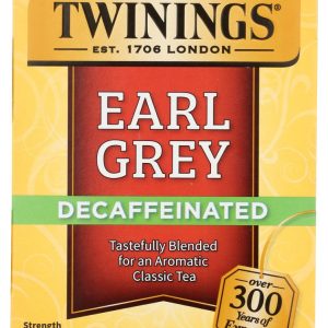 TWININGS OF LONDON: Classics Earl Grey Naturally Decaffeinated, 20 Tea Bags, 1.23 oz