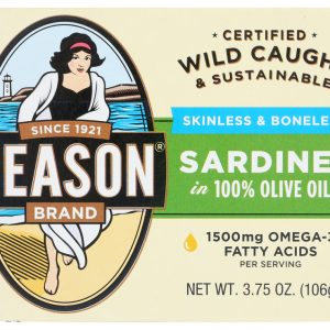 SEASON BRAND: Skinless and Boneless Imported Sardines in Pure Olive Oil, 3.75 Oz