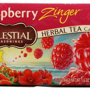 CELESTIAL SEASONINGS: Raspberry Zinger Herbal Tea Caffeine 20 Tea Bags, 1.6 oz