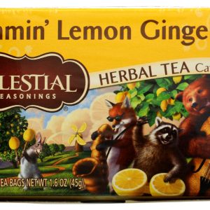 CELESTIAL SEASONINGS: Jammin' Lemon Ginger Herbal Tea Caffeine Free 20 Tea Bags, 1.6 oz