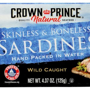 CROWN PRINCE: Skinless and Boneless Sardines Hand Packed In Water, 4.37 oz