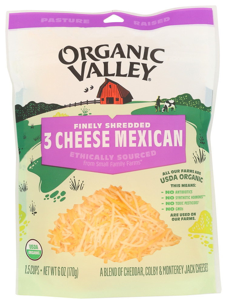 ORGANIC VALLEY: Fancy Shredded Mexican Blend Cheese, 6 oz