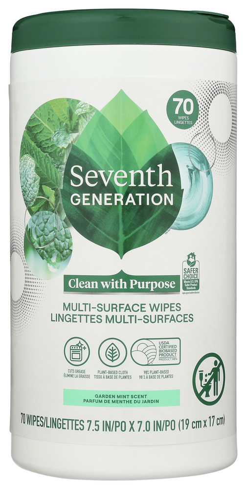 SEVENTH GENERATION: Multi Surface Wipes Garden Mint, 70 pc