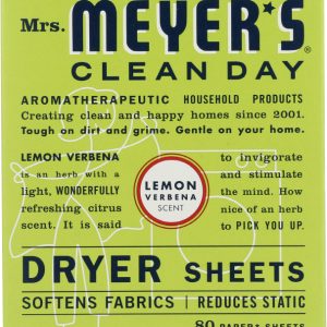 MRS MEYERS CLEAN DAY: Dryer Sheets Lemon Verbena Scent, 80 Sheets
