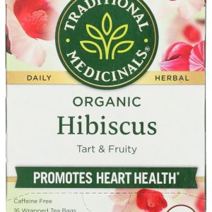 TRADITIONAL MEDICINALS: Organic Hibiscus Caffeine Free Herbal Tea 16 Tea Bags, 0.99 oz