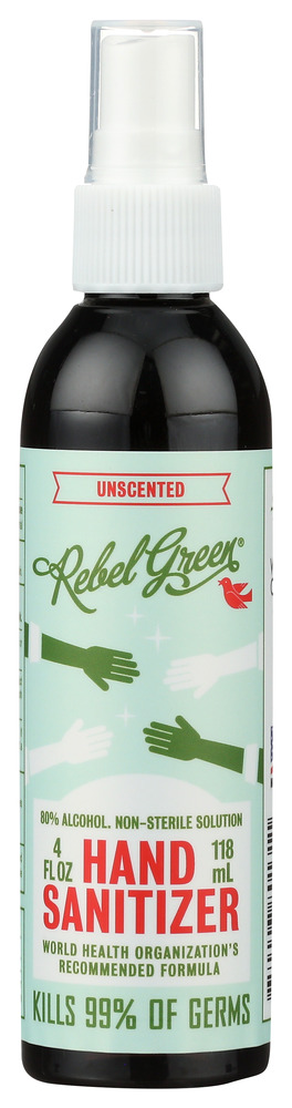 REBEL GREEN: Sanitizer Hand Unscented, 4 oz