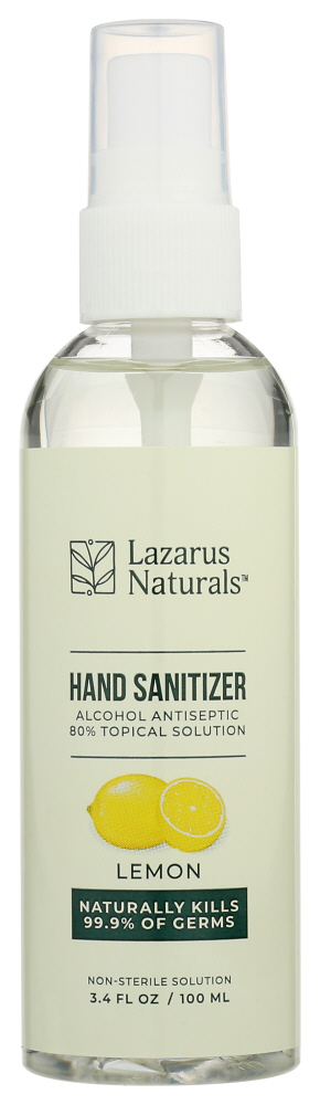 LAZARUS NATURALS: Liquid Hand Sanitizer Spray Lemon, 3.4 fo