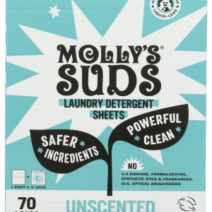 MOLLYS SUDS: Unscented Laundry Detergent Sheets 70L, 4.32 oz