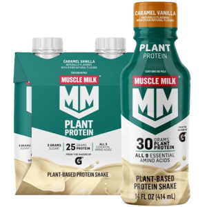 MUSCLE MILK: Plant Protein Shake Caramel Vanilla 4Pk, 44 fo