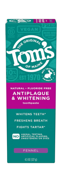 TOMS OF MAINE: Fluoride Free Antiplaque and Whitening Toothpaste Fennel, 4.5 oz