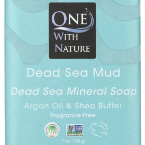 ONE WITH NATURE: Dead Sea Mineral Mud Soap with Argan Oil and Shea Butter No Added Fragrance, 7 oz