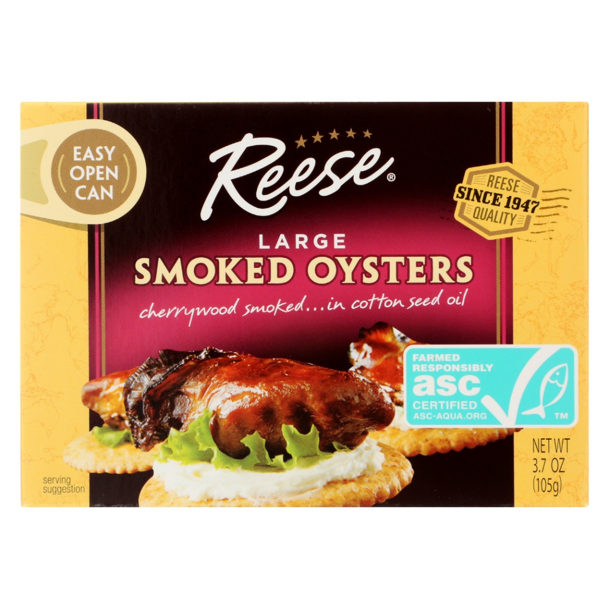 REESE: Large Smoked Oysters, 3.7 oz