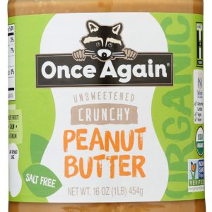 ONCE AGAIN: Organic Peanut Butter Crunchy Salt Free, 16 oz