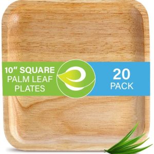 ECO SOUL: 10” Square Palm Leaf Plates, 20 ct