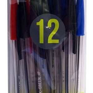 ONYX & GREEN: Assorted Plastic Ballpoint Pens, 12 pc