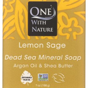 ONE WITH NATURE: Lemon Sage Soap with Dead Sea Minerals Argan Oil Shea Lemon Essential Oil, 7 oz