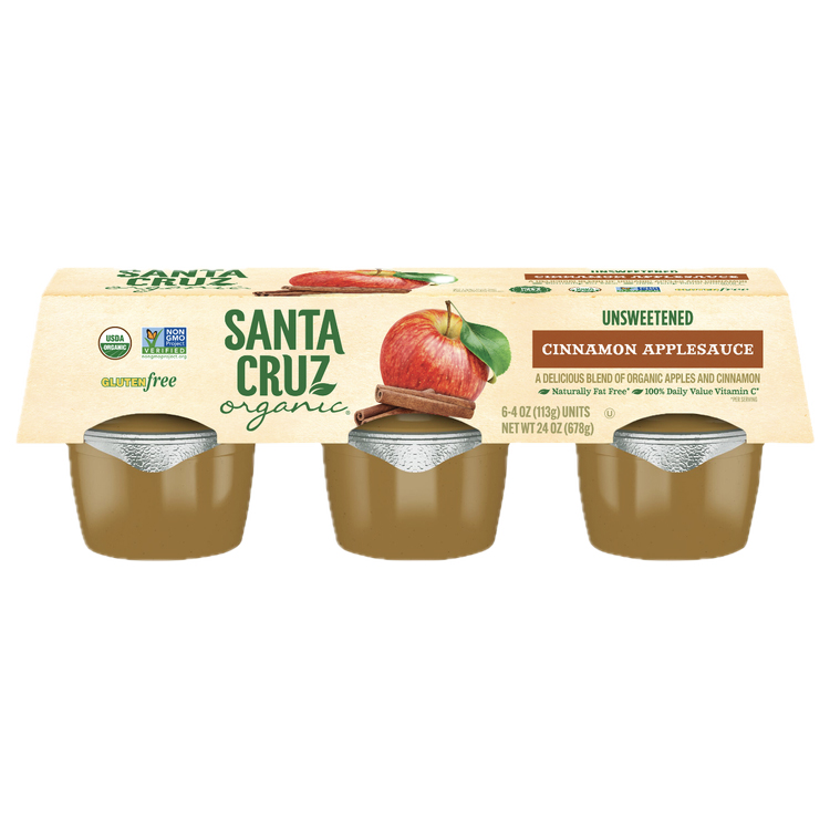 SANTA CRUZ: Organic Cinnamon Apple Sauce Cups 6x4oz Cups, 24 oz