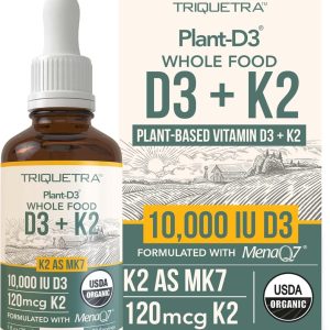 TRIQUETRA HEALTH: Vitamin D3 Plus K2 10000 IU Plant Based Supplement, 1 oz