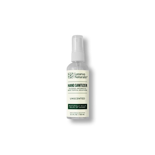 LAZARUS NATURALS: Liquid Hand Sanitizer Spray Unscented, 3.4 fo
